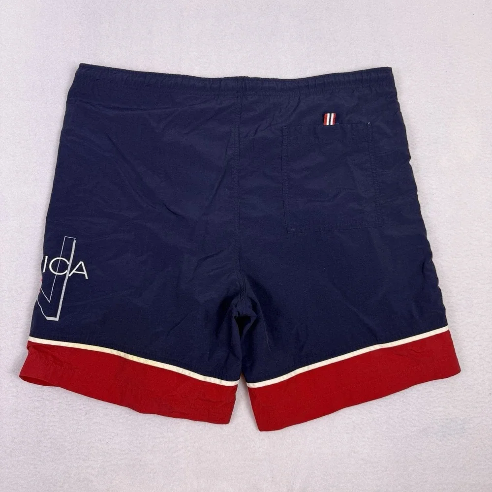 Nautica Men's Swim Trunks Size M Navy Blue‎ Red N 83 Graphic Board Shorts